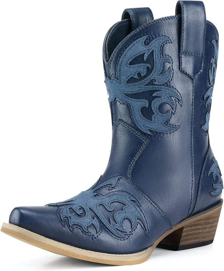 Rollda Women's Cowboy Boots Western Fashion Ankle Cowgirl Boots with Pull-up Tabs Snip Toe | Amazon (US)
