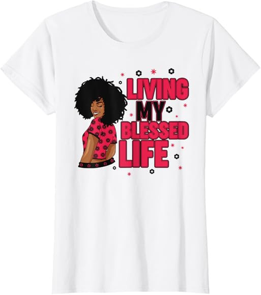 Living My Blessed Life Beautiful Black Woman With Braids T-Shirt | Amazon (US)