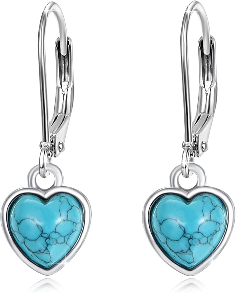 Heart Turquoise Earrings S925 Sterling Silver Vintage Turquoise Earrings Daily Heart Turquoise Je... | Amazon (US)