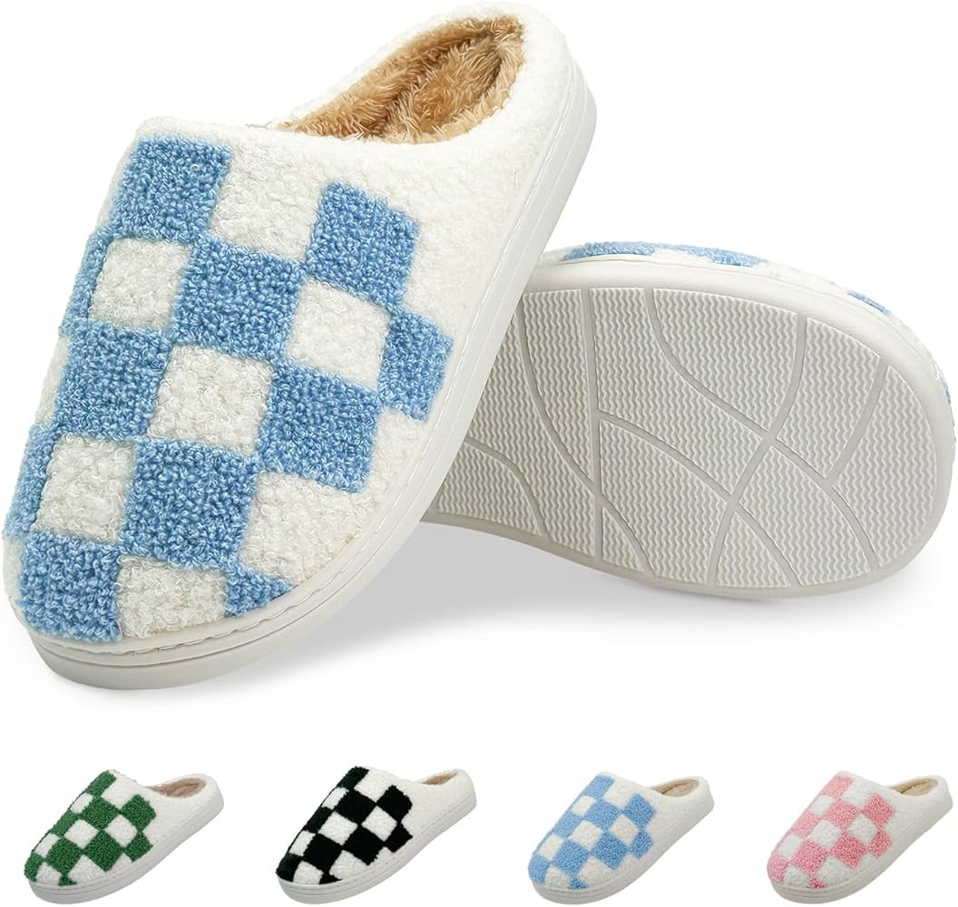 Womens Checkered Slippers House Memory Foam Slippers Soft Fuzzy Bedroom Slippers for Women Indoor... | Amazon (US)