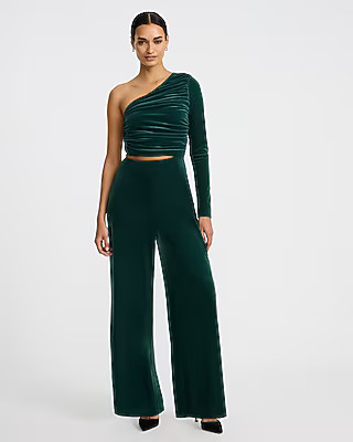 Velvet One Shoulder Ruched Cutout Jumpsuit | Express