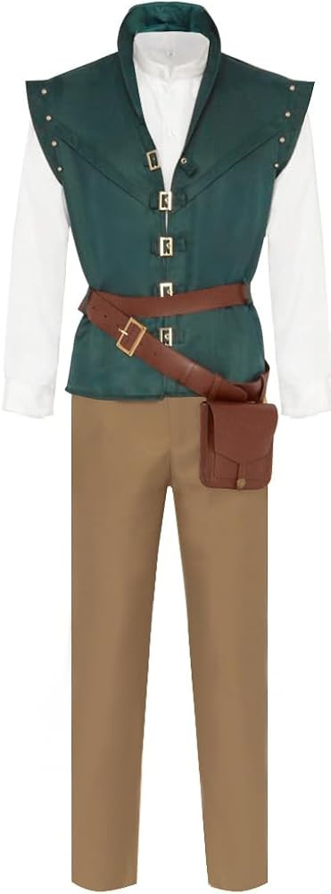 Prince Flynn Rider Cosplay Shirt Vest Pants Belt Adult Eugene Fitzherbert Costume Halloween Outfi... | Amazon (US)