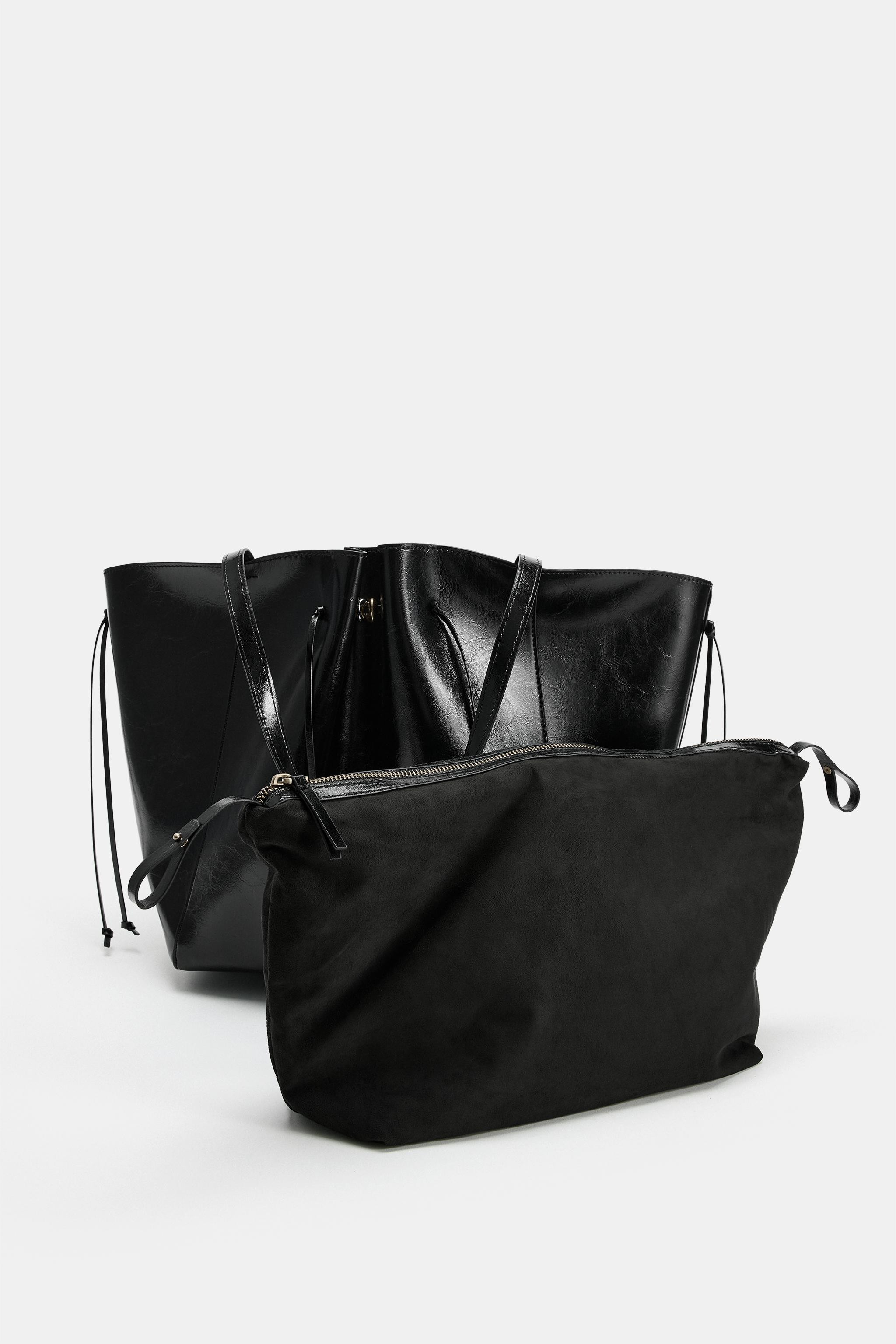 Gr\u00f6\u00dfe des Models: 183 cmSchultertasche im Shopper-Format. Raffung und Riemen mit Metall... | Zara US
