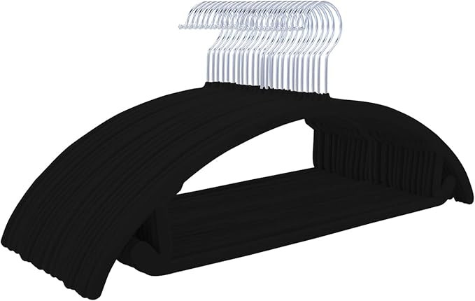 MIZGI Premium Velvet Hangers 50 Pack Heavyduty- Non Slip No Shoulder Bump Suit Hanger - Chrome Ho... | Amazon (US)