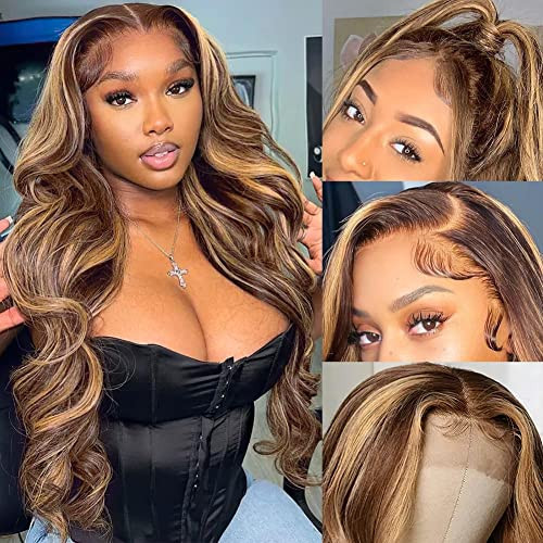 Hedy 28 Inch Ombre Highlight 4/27 Lace Front Human Hair Wigs Pre Plucked with Natural Hairline Glueless 4x4 HD Transparent Lace Closure Human Hair Highlight Wigs for Women 150% Density | Amazon (US)