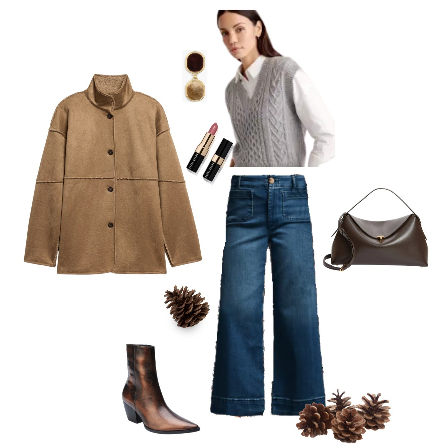 Super cute tan and gray casual outfit. The faux suede and Sherpa jacket is reversible. Love how the deep bronze boots and chocolate handbag ground the whole look.

#LTKSeasonal #LTKOver40 #LTKItBag