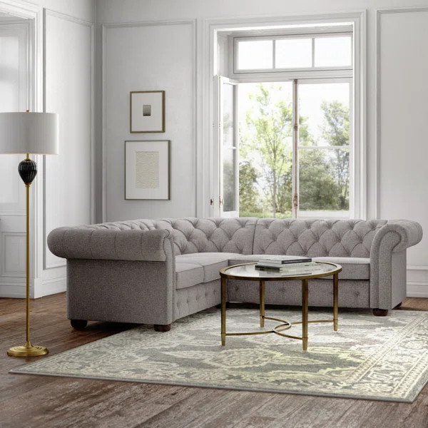 Austin 95" Wide Linen Symmetrical Corner Sectional | Wayfair North America