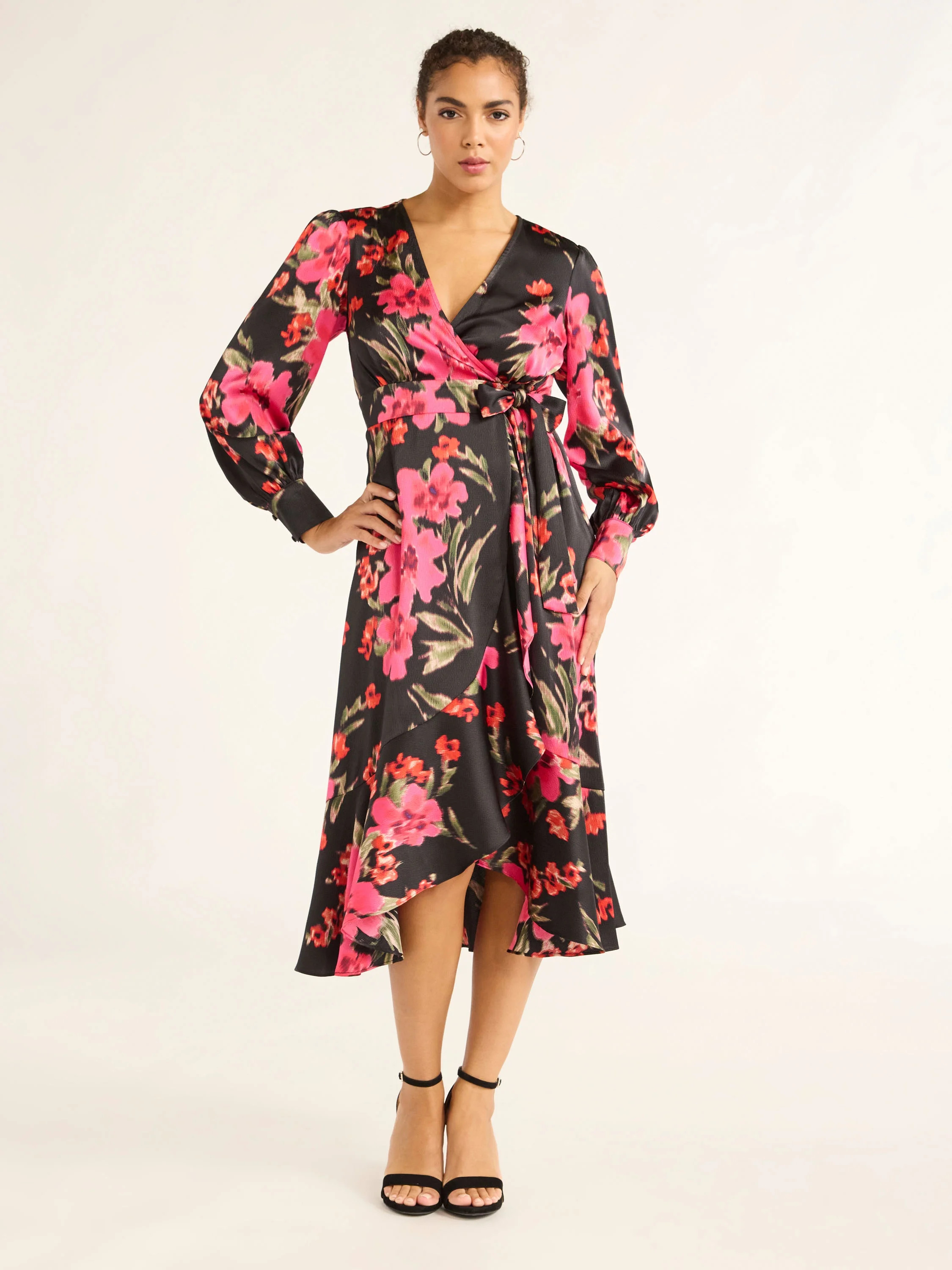 Sofia Jeans Women's and Women's Plus Faux Wrap Ruffle Dress, Mid Calf Length, Sizes XS-5X | Walmart (US)