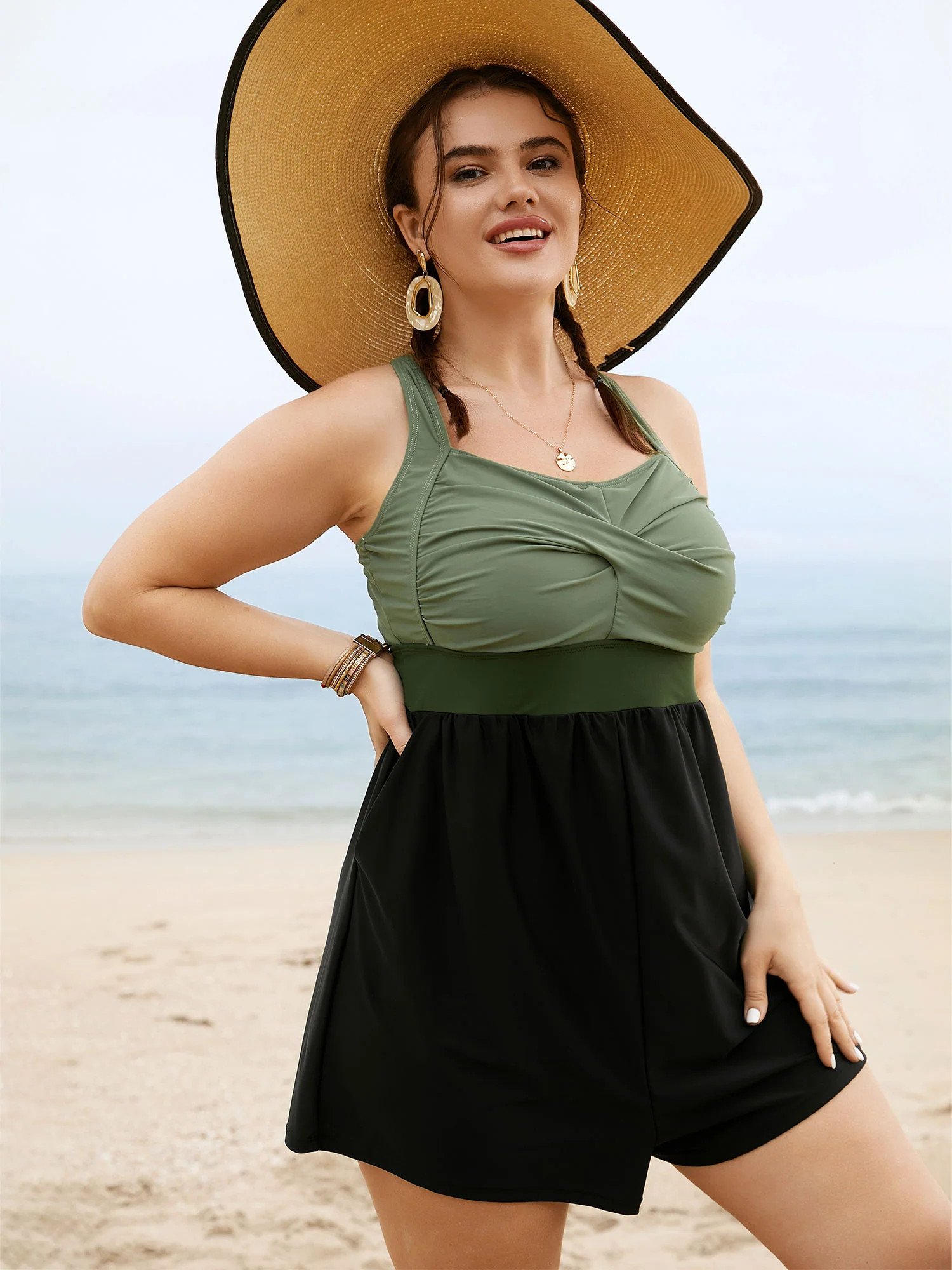 Patchwork Contrast Crossover One Piece Swimsuit | Bloomchic