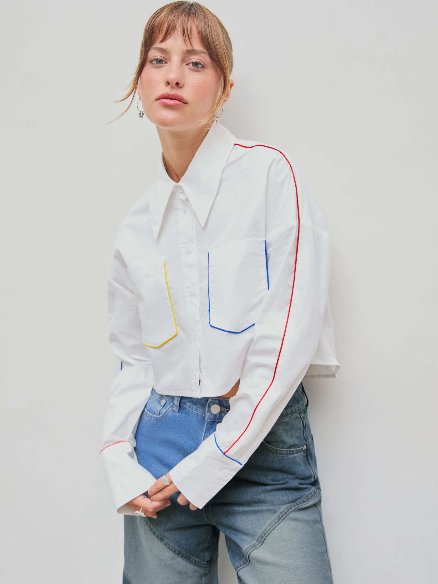 Woven Collar Solid Pocket Long Sleeve Blouse For School Daily Casual Coffee Shop | Cider
