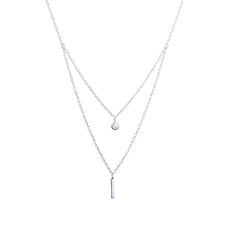 Sterling Silver Double Layer Vertical Bar & CZ Necklace | Walmart (US)