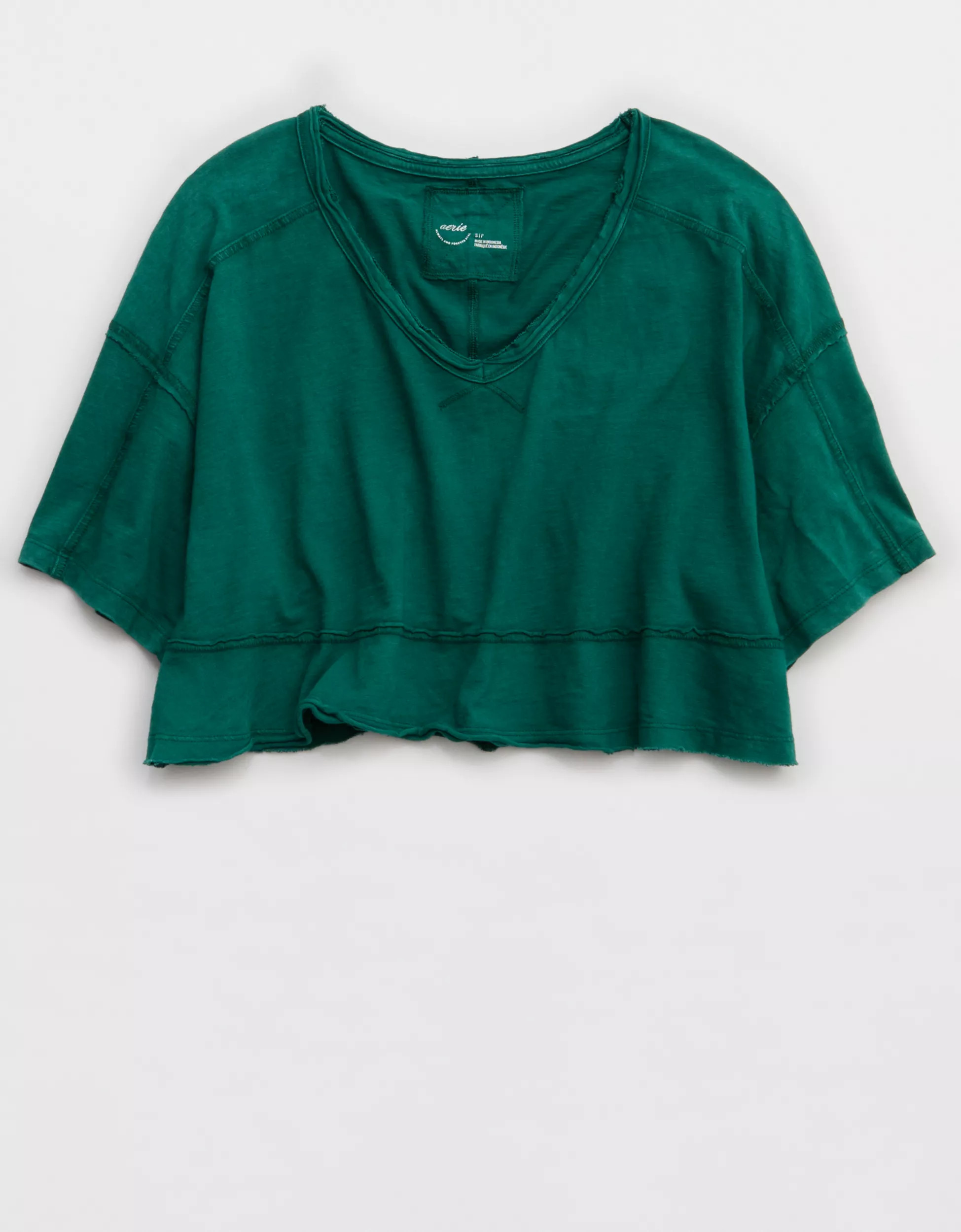 Aerie Happiest Cropped V Neck T-Shirt | Aerie