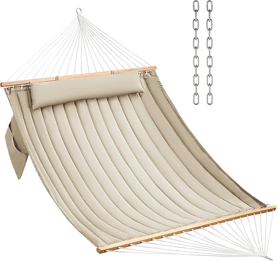 CHULIM Double Quilted Fabric Hammock with Hardwood Spreader Bars and Pillow 450 LBS Capacity 2 Pe... | Amazon (US)