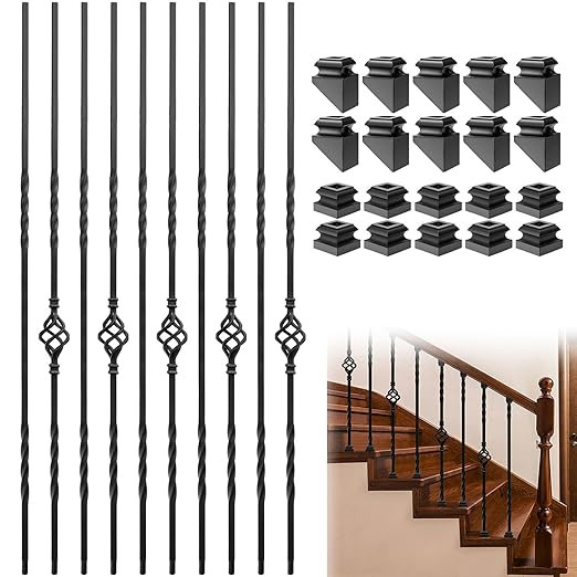 Wrought Iron Balusters, 10 Pack Metal Deck Spindles, 1/2" Deck Balusters Hollow Iron Spindles, St... | Amazon (US)