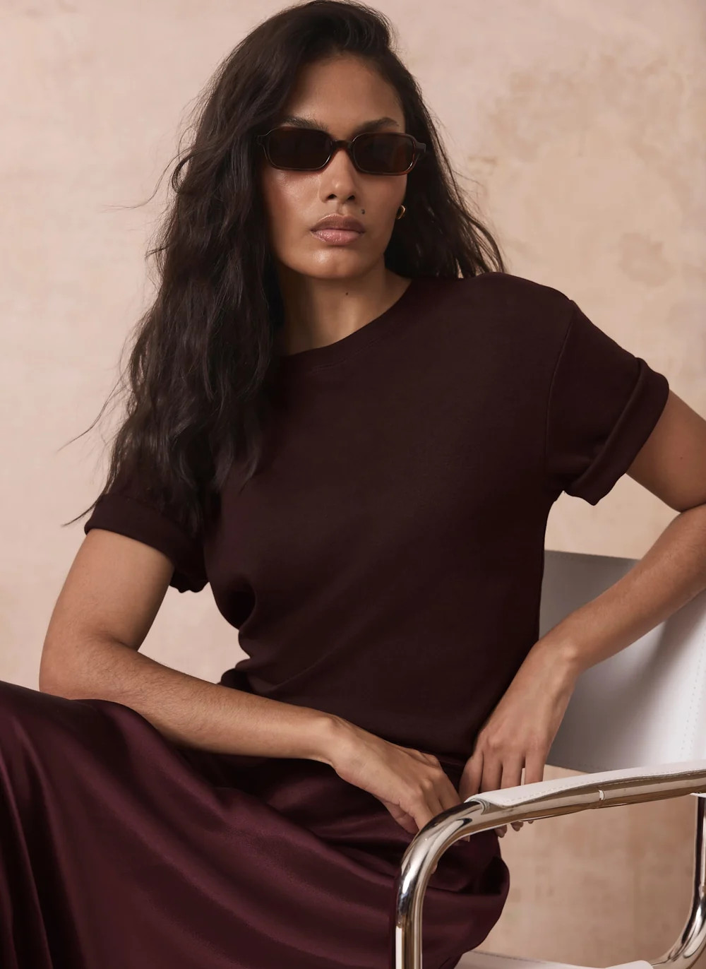 Burgundy Cotton Slim Fit T-Shirt | Mint Velvet - UK