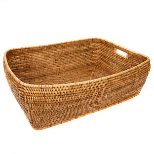 Artifacts Trading Company Rattan Oblong Storage Basket White Wash | The Container Store
