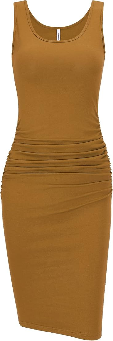 Missufe Women's Sleeveless Tank Ruched Casual Knee Length Bodycon Sundress Basic Fitted Dress | Amazon (US)