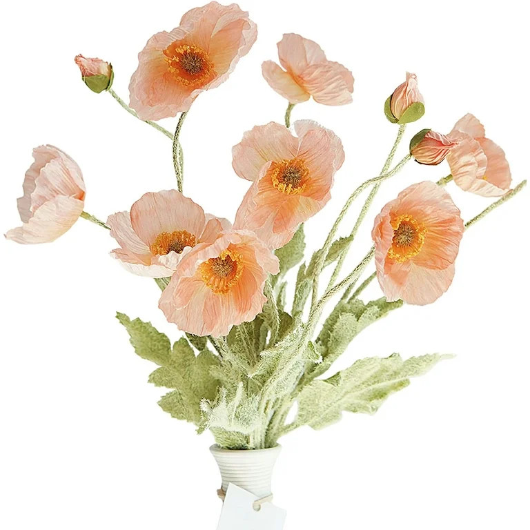 6 Stems Artificial Poppy Silk Flowers Faux Poppy Flowers Long Stem Flower Bouquets for Home Decor... | Walmart (US)