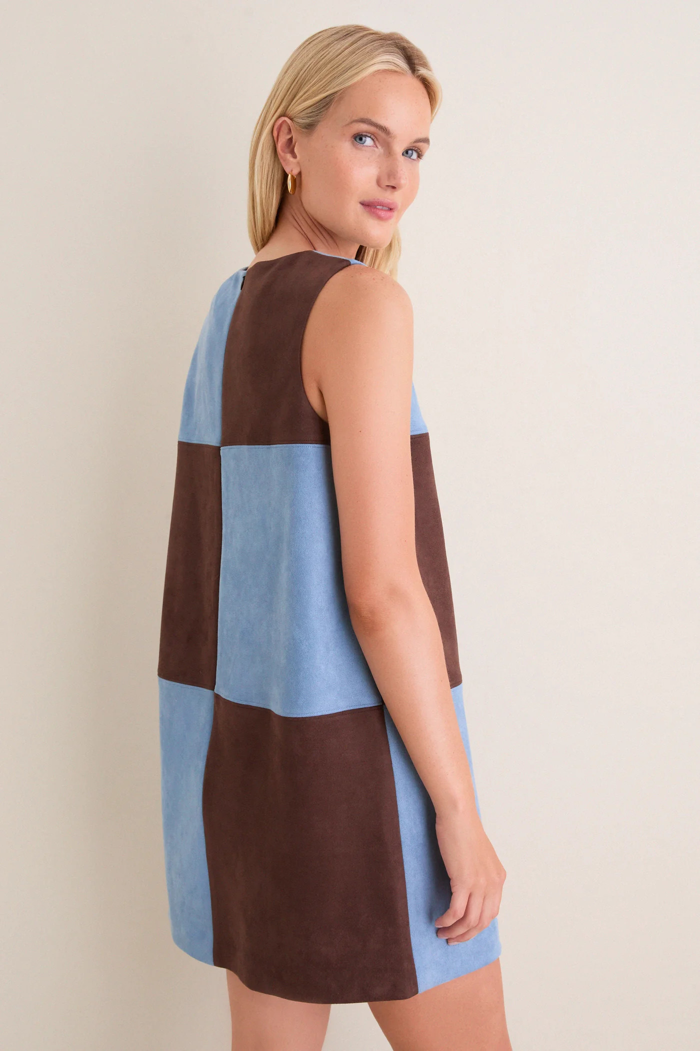 Ice Blue & Chocolate Faux Suede Beth Dress | Tuckernuck (US)