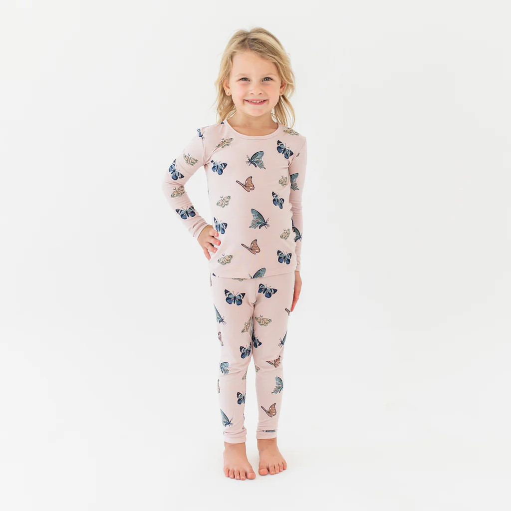 Long Sleeve Pajamas in Blush Butterfly | Kyte Baby