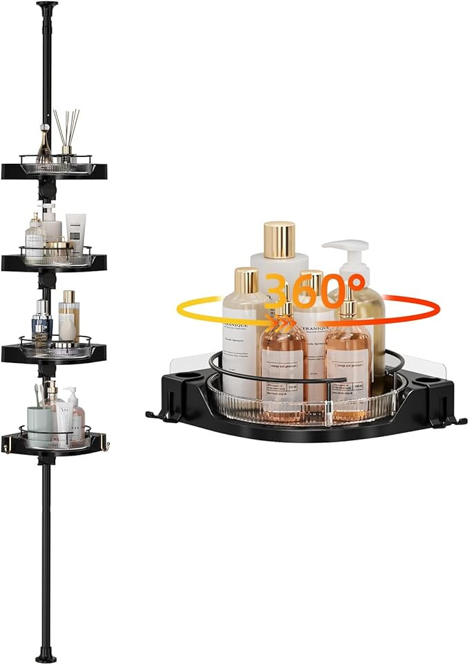 Tension Pole Shower Caddy with 4 L-Lazy Susan Organizer 360 Rotating 35-128 Inch No Drilling Floo... | Amazon (US)