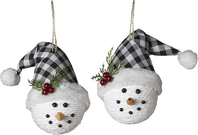 Gerson 2-pc Snowman Hanging Christmas Ornaments with Plaid Santa Hats Decorations Set | Amazon (US)