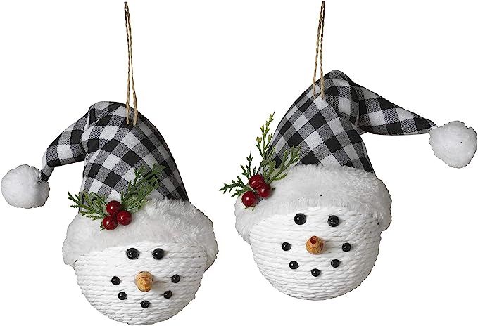 Gerson 2-pc Snowman Hanging Christmas Ornaments with Plaid Santa Hats Decorations Set | Amazon (US)