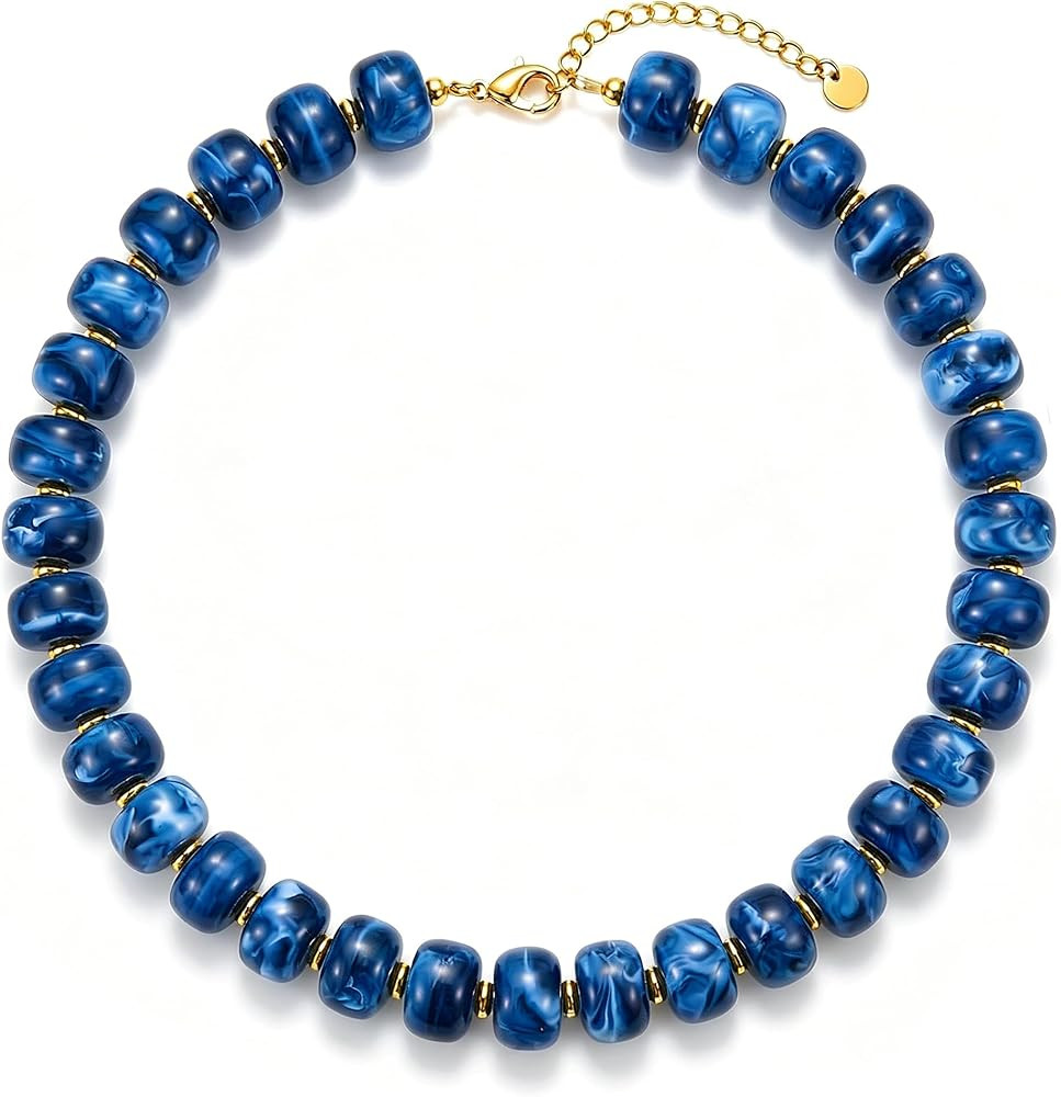 Chunky Colorful Beaded Necklace for Women Boho Summer Statement Resin Choker Necklaces Beach Jewe... | Amazon (US)