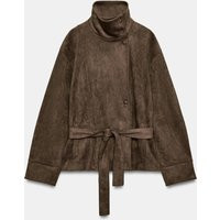 Zara - Faux Suede Belted Jacket - Dark Mink - S - Woman | Zara US