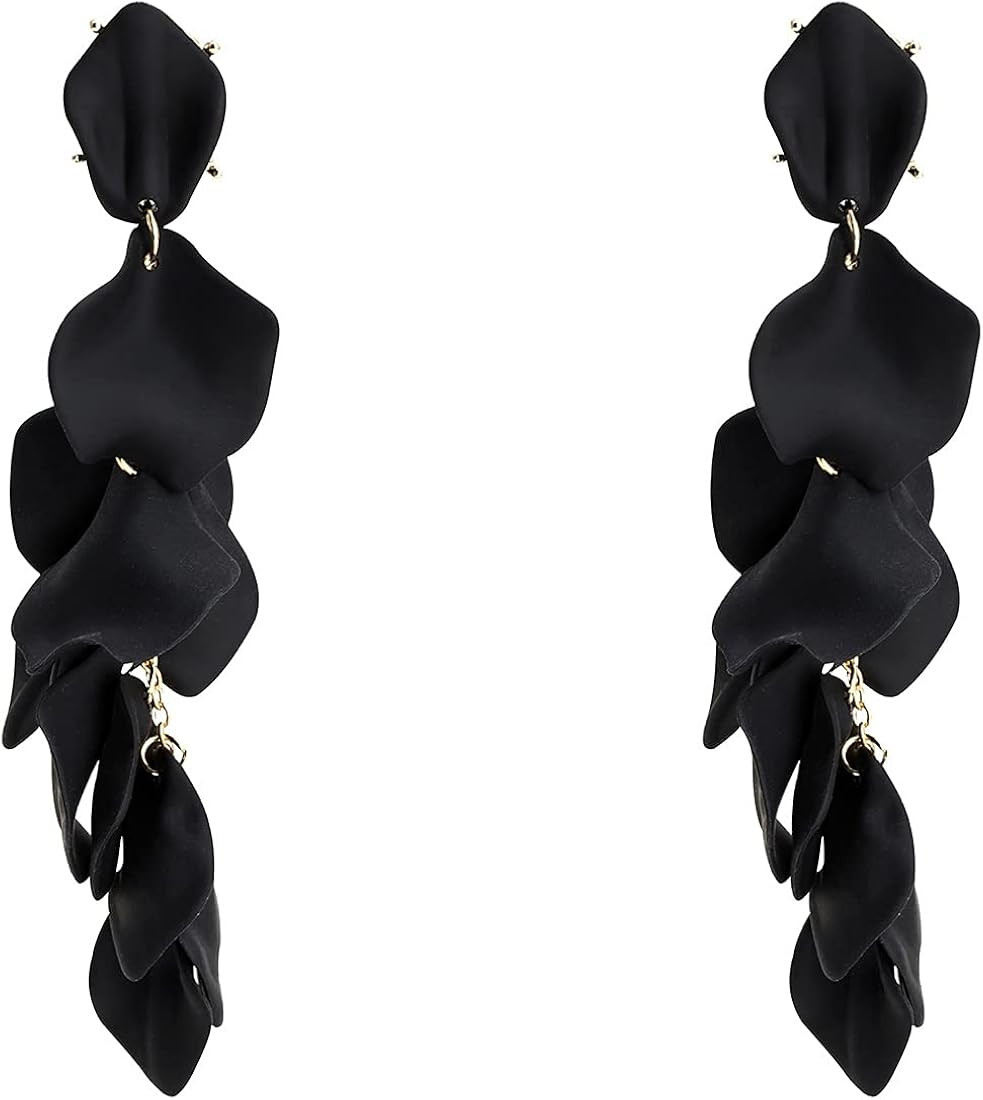 Just Follow Long Acrylic Rose Petal Earrings Dangle Exaggerated Flower Earrings Drop Statement Flora | Amazon (US)