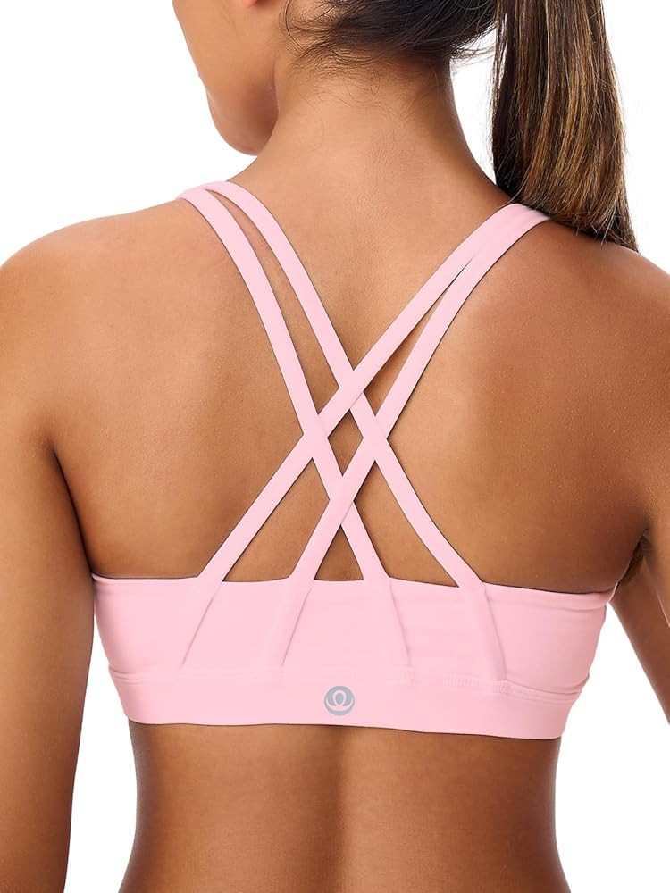 Women's Strappy Sports Bras Light Compression Crop Criss Cross Back Padded Workout Yoga Bra Suppo... | Amazon (US)
