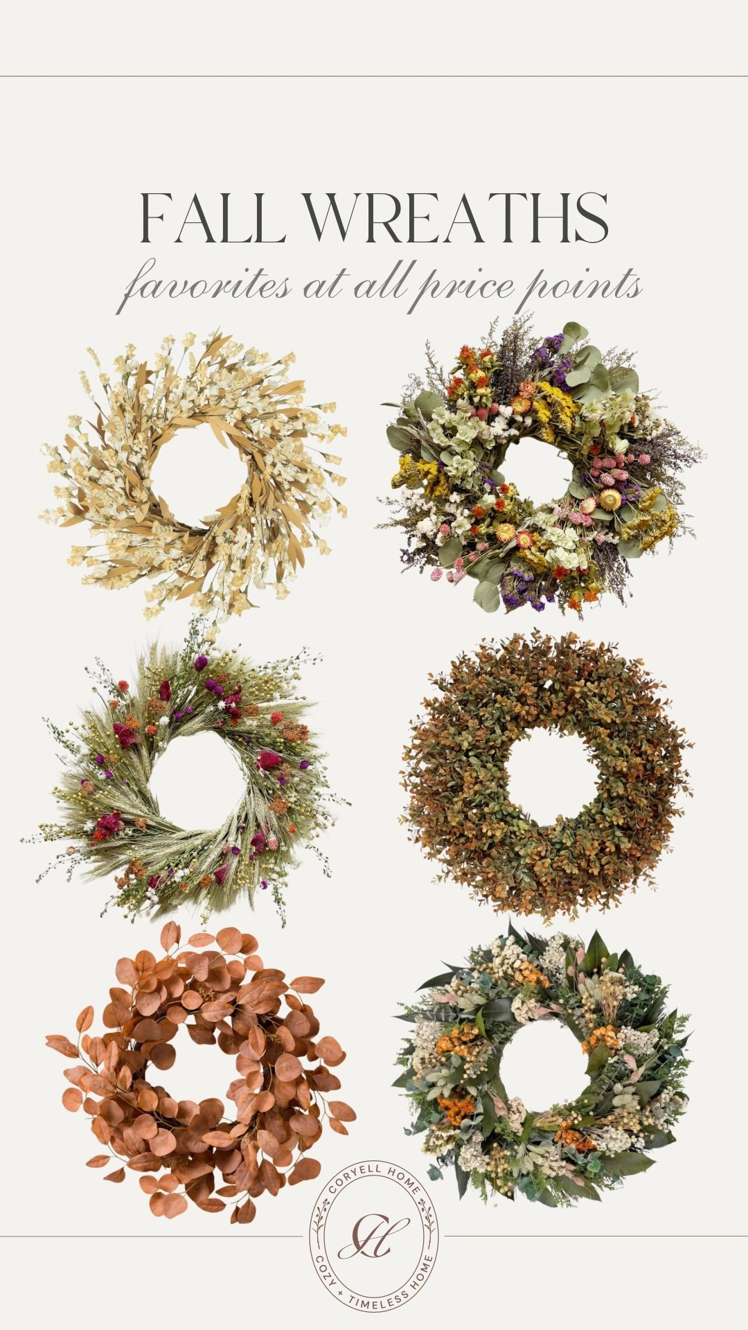 The prettiest mix of fall wreaths for your front door! I love the variation of natural eucalyptus, wild grass, and florals throughout these styles. Ranging in size and price points too! 

#LTKHome #LTKStyleTip #LTKSeasonal