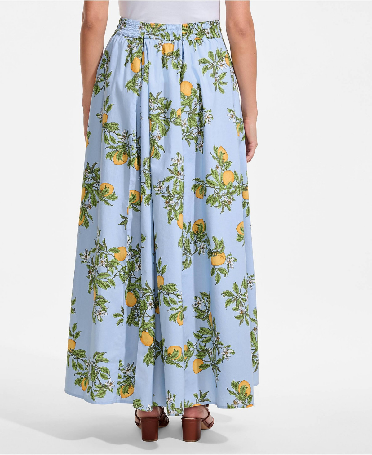 Lands' End Women's Poplin Godet Maxi Skirt - Set Bottom - Light sea blue citrus print | Macy's