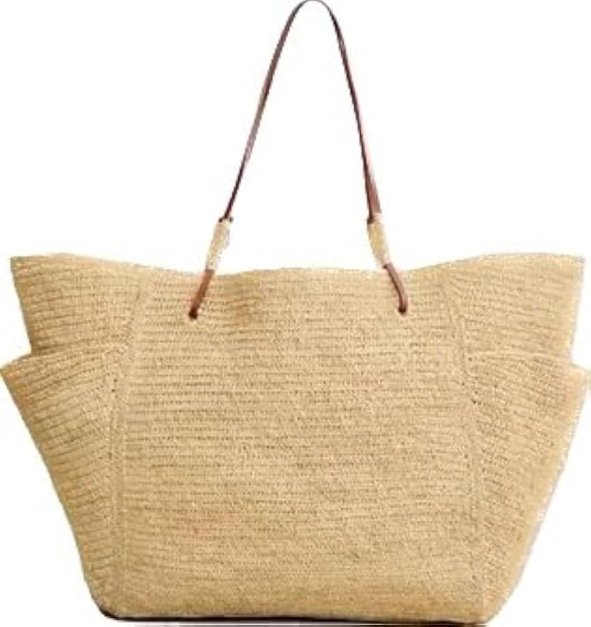 Women's Leisure Vacation Large Capacity Straw Woven Tote Bag Double Pocket Shoulder HandBags | Amazon (US)