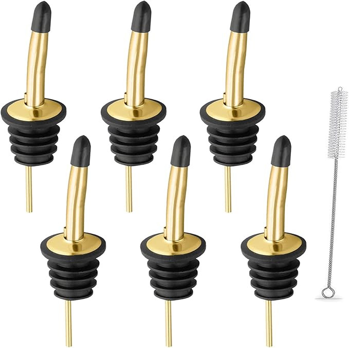 WAFJAMF 6 Pcs Liquor Pour Spouts Set, Stainless Steel Liquor Bottle Pourers with Rubber Dust Caps... | Amazon (US)