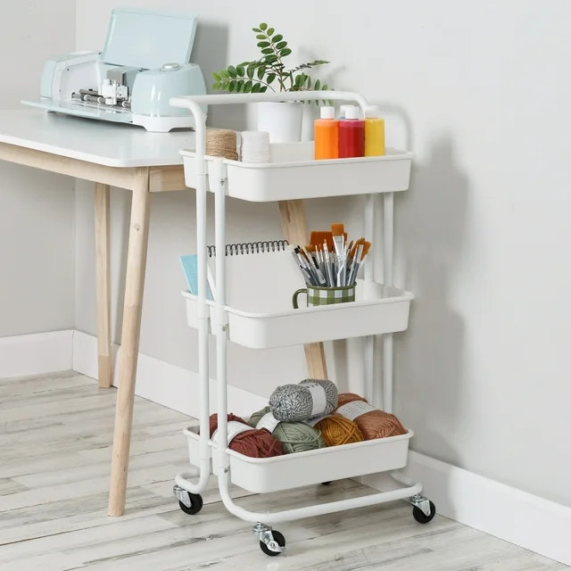 Honey-Can-Do 3-Tier Rolling Craft Cart with Handle, White | Walmart (US)