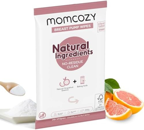 Momcozy Natural Breast Pump Wipes for Parts Cleaning On-The-go, 30 Count, Flash Clean & Resealabl... | Amazon (US)