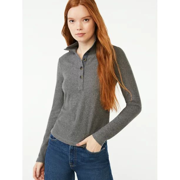 Free Assembly Women's Mock Neck Henley Top - Walmart.com | Walmart (US)