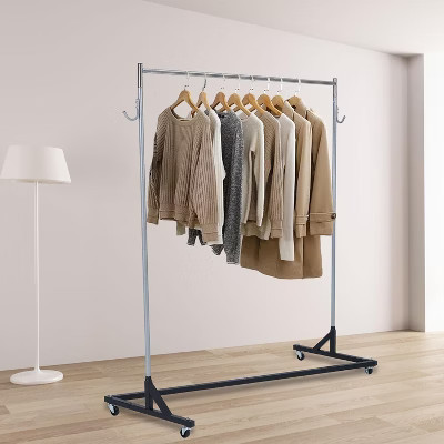 Z-Base Garment Rack, 220 lbs Heavy Duty, Adjustable Height, Steel, Lockable Casters, 65" Industrial Clothes Rack for Home & Store, Black& Silver | Target