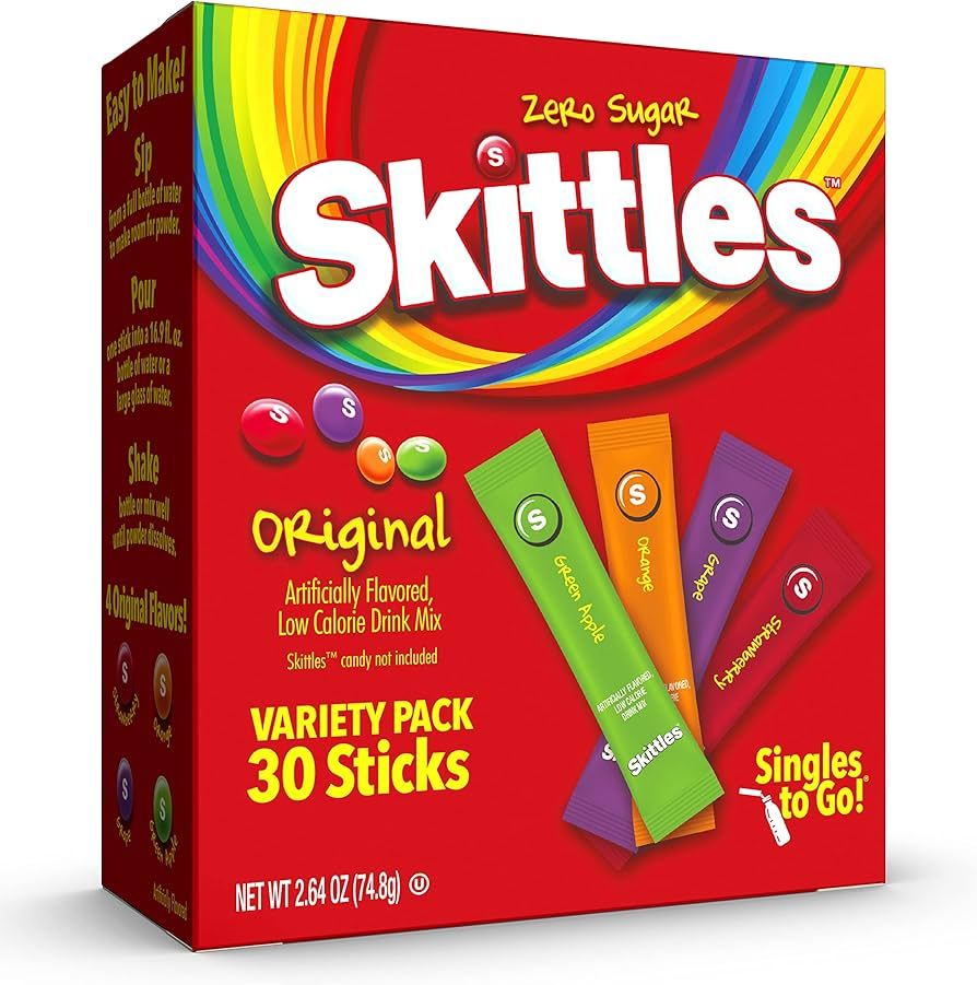 Skittles Singles To Go Variety Pack, Powdered Drink Mix, Zero Sugar, Low Calorie, Includes 4 Flav... | Amazon (US)