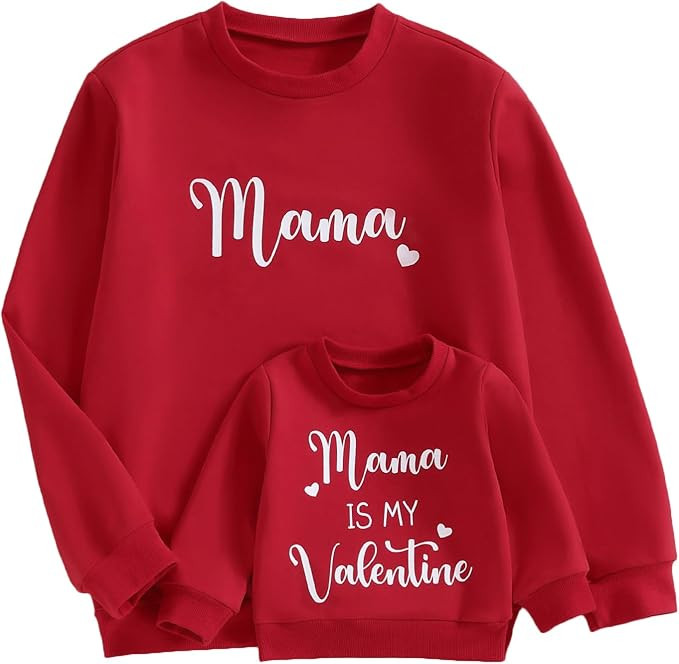 Karuedoo Mommy and Me Valentines Outfits Family Matching Shirts Letter Print Crewneck Long Sleeve... | Amazon (US)