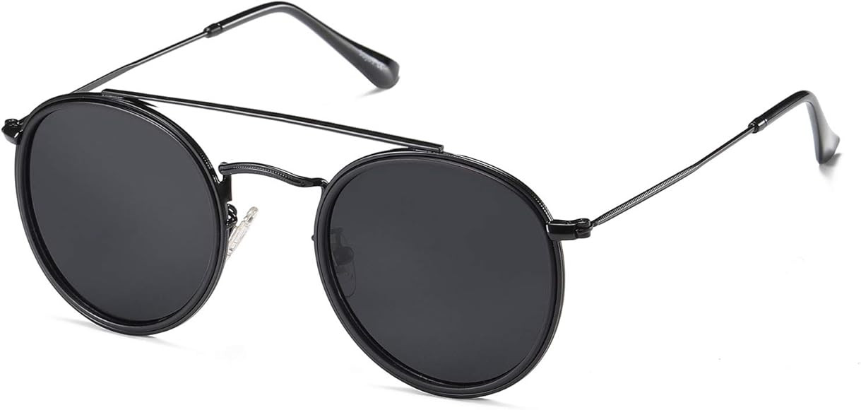 Small Retro Round Polarized Sunglasses UV400 Double Bridge Sunnies SUNSET SJ1104 | Amazon (US)