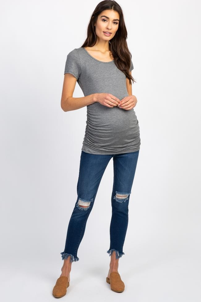 PinkBlush Navy Blue Ripped Frayed Maternity Skinny Jeans | PinkBlush Maternity
