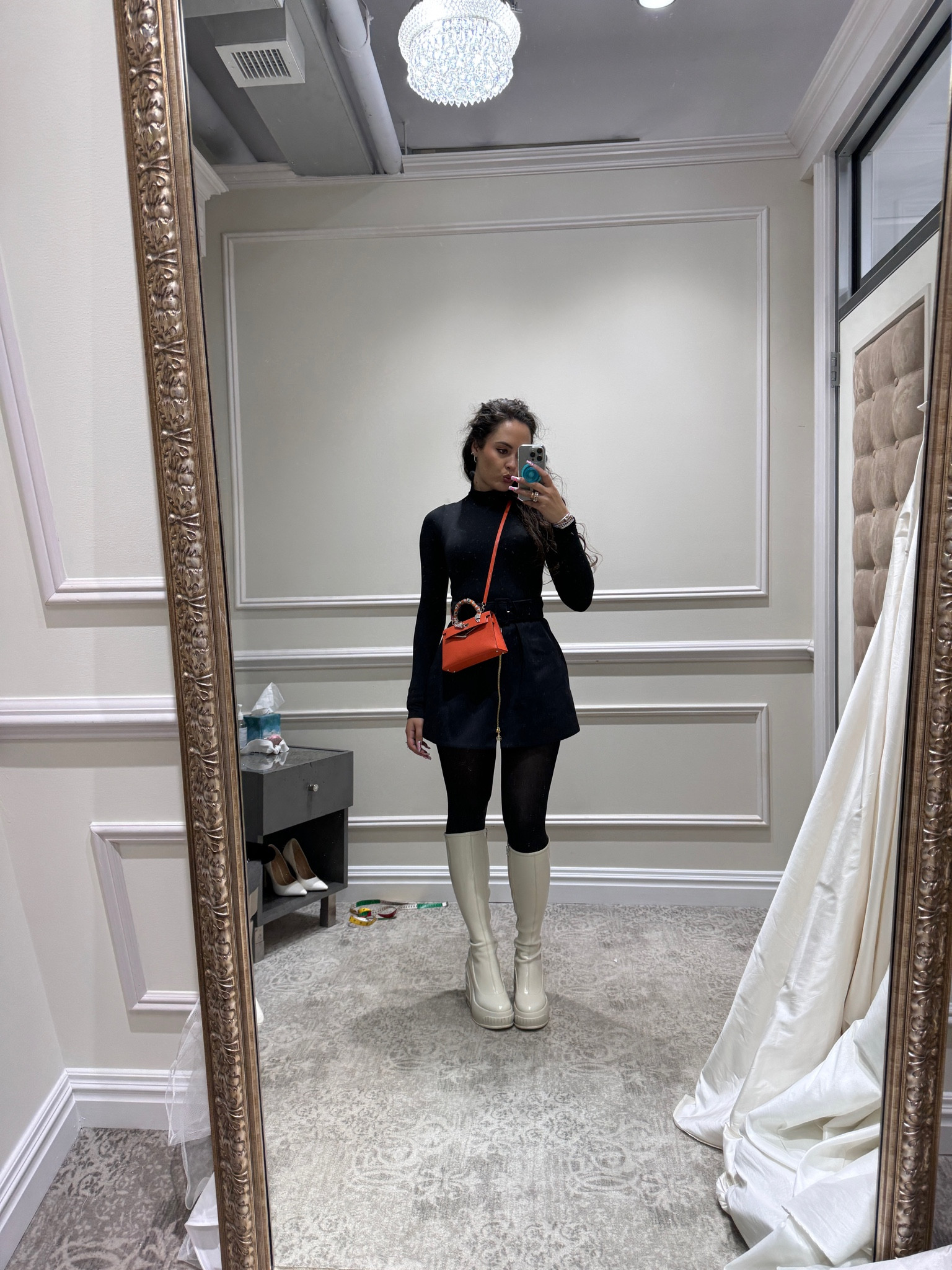 Turtleneck roll neck top, black skiet, knee high white boots, crossbody bag

#LTKstyletip #LTKeurope #LTKSeasonal