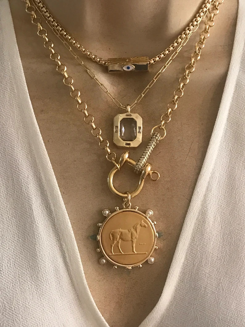 Equestrian Medallion Necklace/evil Eye Necklace/ Clear Crystal Pendant Necklace - Etsy | Etsy (Global)