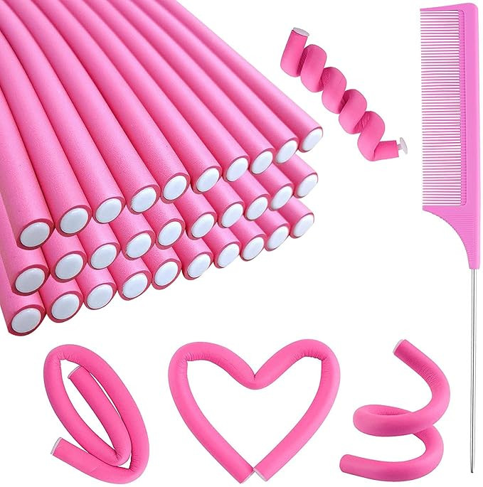 30PCS 9.45" Flexi Rods Curlers Set for Short and Long Hair, No Heat Foam Rollers with Steel Comb ... | Amazon (US)