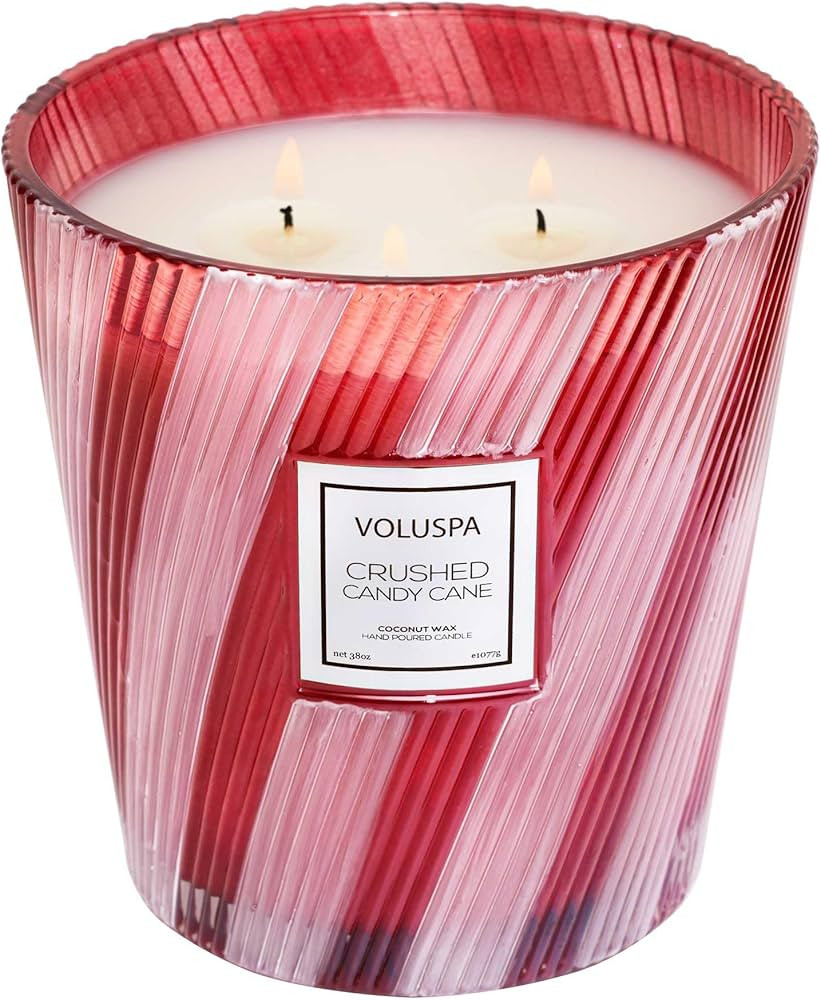 Voluspa Crushed Candy Cane, 3 Wick Boxed Hearth, 38 oz, 80 Hour Burn Time, All Natural Wicks and ... | Amazon (US)