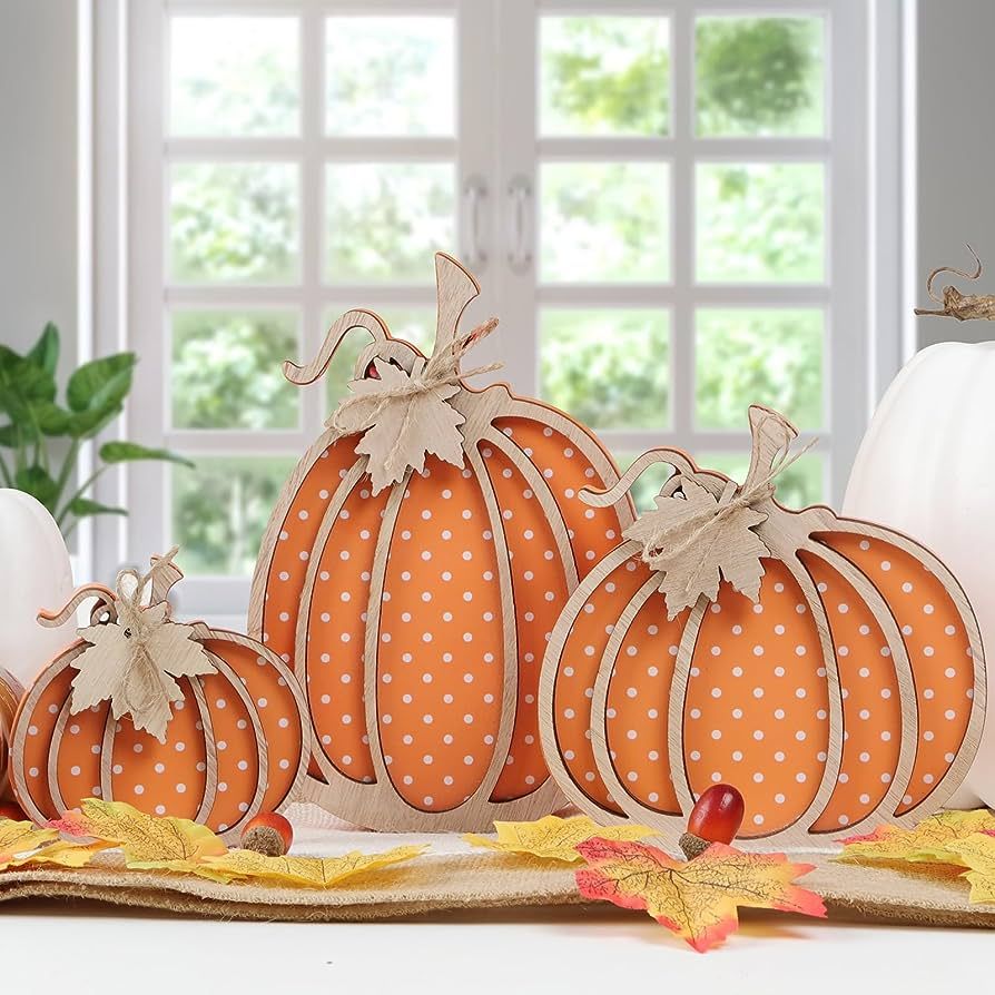 Fall Decor-Wooden Autumn Pumpkin Fall Decorations for Home Shelf Mantel Table Decor Pumpkins of T... | Amazon (US)