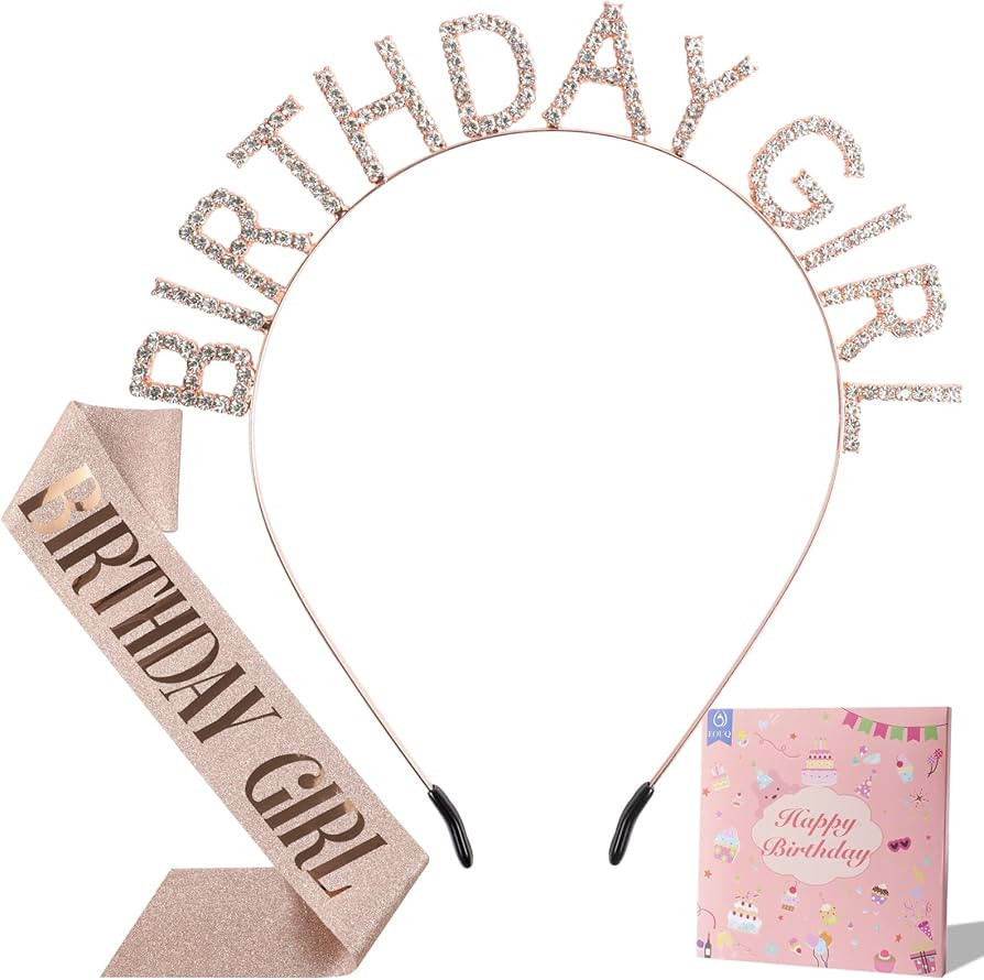 EOUQ Birthday Girl Headband and Sash - Rhinestone Birthday Crown and Sash Kit - Birthday Girl Tia... | Amazon (US)