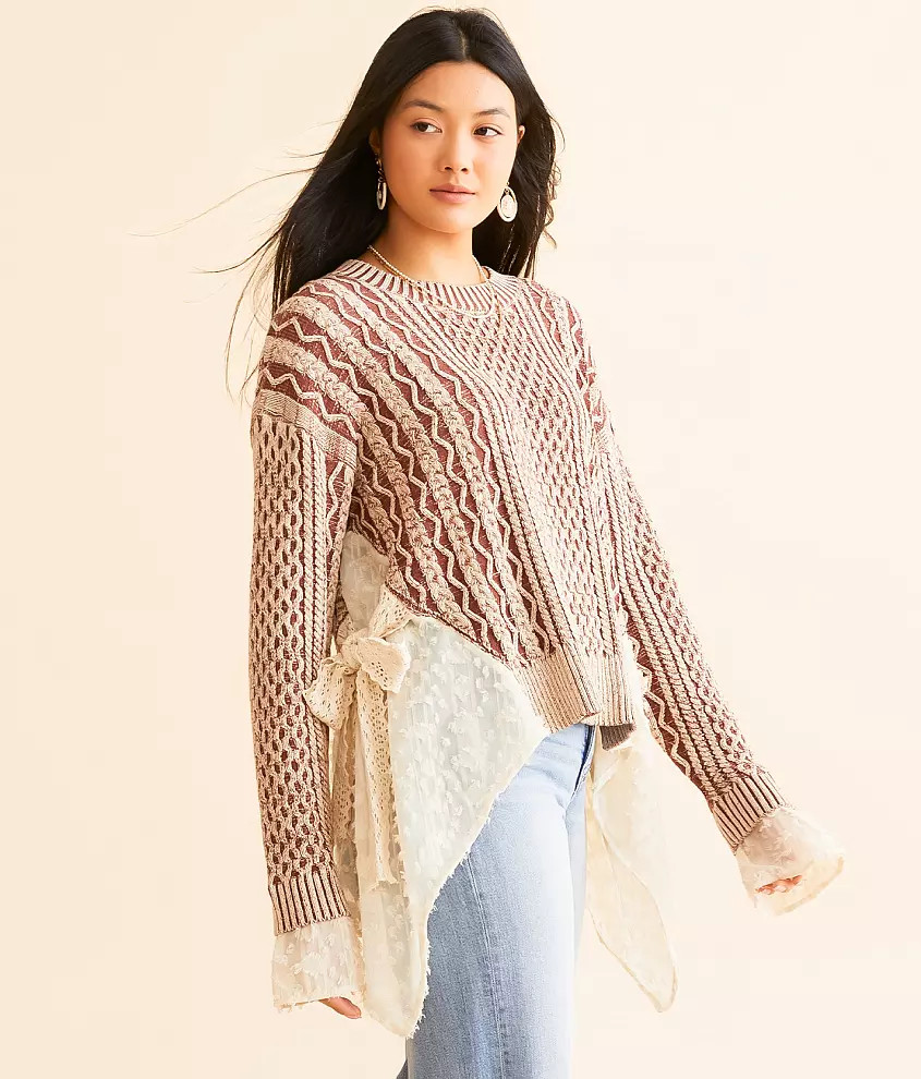 Cable Knit Pieced Mesh Sweater | Buckle